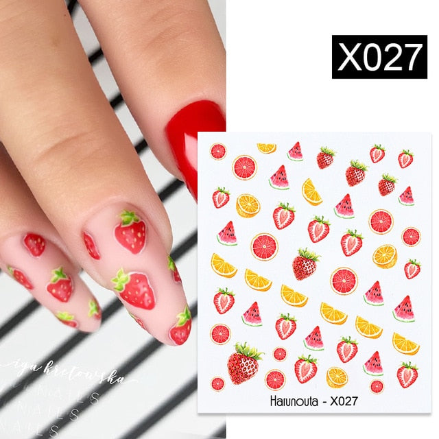 Harunouta Spring Simple Green Theme Water Decal Sticker Flower Leaf Tree Summer DIY Slider For Manicuring Nail Art Watermarks