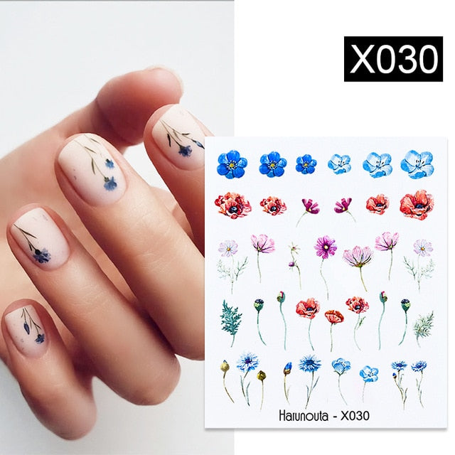 Harunouta Spring Simple Green Theme Water Decal Sticker Flower Leaf Tree Summer DIY Slider For Manicuring Nail Art Watermarks