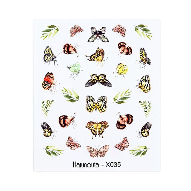 Harunouta Spring Simple Green Theme Water Decal Sticker Flower Leaf Tree Summer DIY Slider For Manicuring Nail Art Watermarks