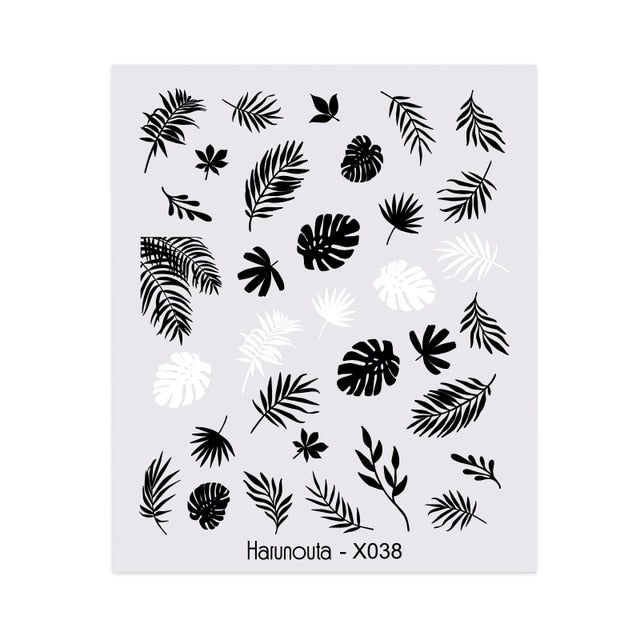 Harunouta Spring Simple Green Theme Water Decal Sticker Flower Leaf Tree Summer DIY Slider For Manicuring Nail Art Watermarks