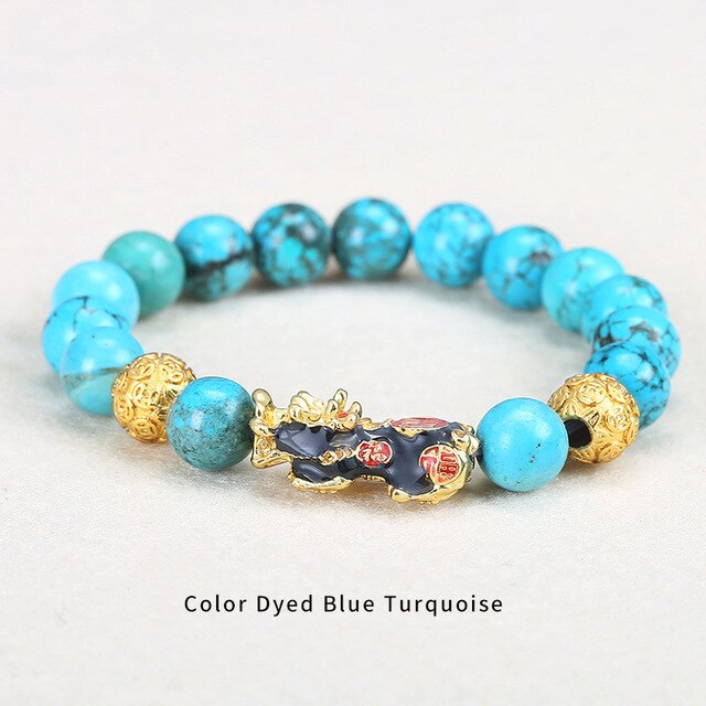 JD Stone Beads Bracelet Men Women Unisex Chinese Feng Shui Pi Xiu Obsidian Wristband Gold Wealth & Good Luck Pixiu Men Bracelet