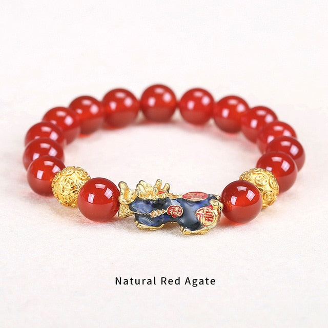 JD Stone Beads Bracelet Men Women Unisex Chinese Feng Shui Pi Xiu Obsidian Wristband Gold Wealth & Good Luck Pixiu Men Bracelet