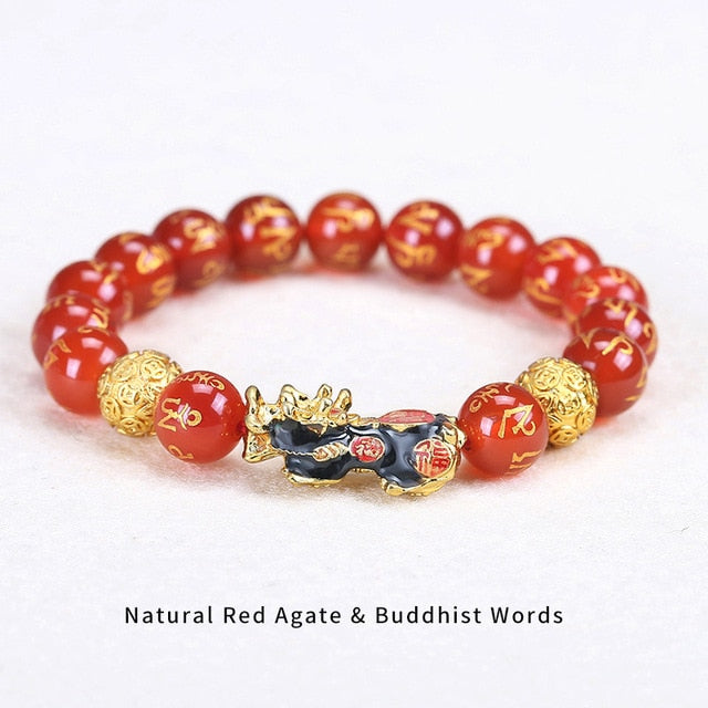 JD Stone Beads Bracelet Men Women Unisex Chinese Feng Shui Pi Xiu Obsidian Wristband Gold Wealth & Good Luck Pixiu Men Bracelet