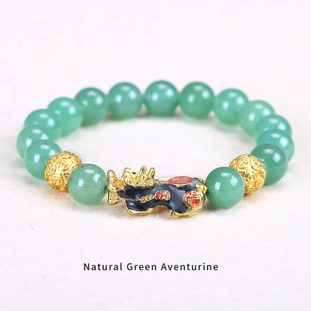 JD Stone Beads Bracelet Men Women Unisex Chinese Feng Shui Pi Xiu Obsidian Wristband Gold Wealth & Good Luck Pixiu Men Bracelet
