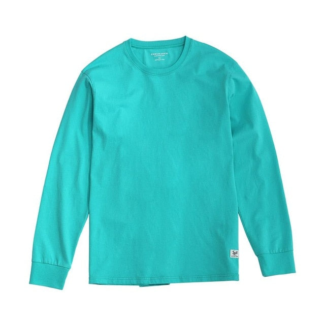 SIMWOOD 2021 Spring new long sleeve t shirt men solid color 100% cotton o-neck tops plus size high quality t-shirt SJ150278