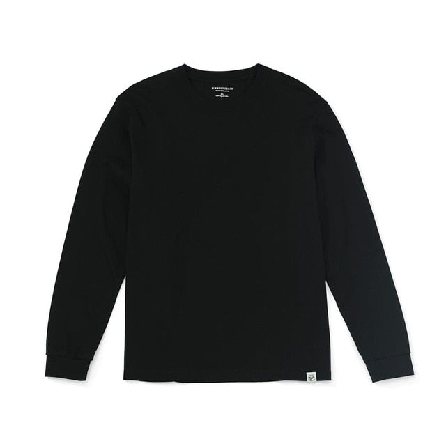 SIMWOOD 2021 Spring new long sleeve t shirt men solid color 100% cotton o-neck tops plus size high quality t-shirt SJ150278