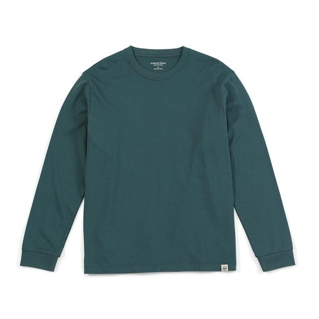 SIMWOOD 2021 Spring new long sleeve t shirt men solid color 100% cotton o-neck tops plus size high quality t-shirt SJ150278
