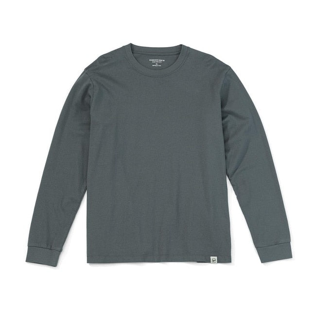 SIMWOOD 2021 Spring new long sleeve t shirt men solid color 100% cotton o-neck tops plus size high quality t-shirt SJ150278