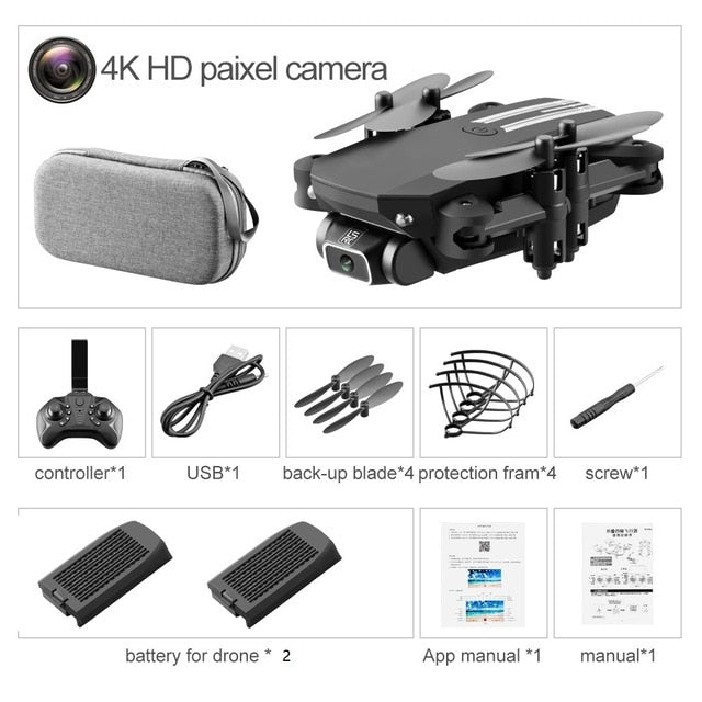 XKJ 2021 New Mini Drone 4K 1080P HD Camera WiFi Fpv Air Pressure Altitude Hold Black And Gray Foldable Quadcopter RC Dron Toy
