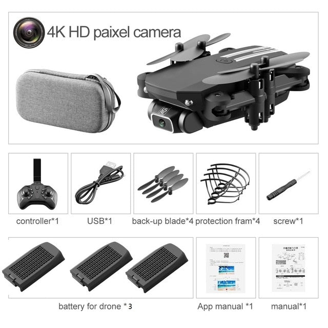 XKJ 2021 New Mini Drone 4K 1080P HD Camera WiFi Fpv Air Pressure Altitude Hold Black And Gray Foldable Quadcopter RC Dron Toy