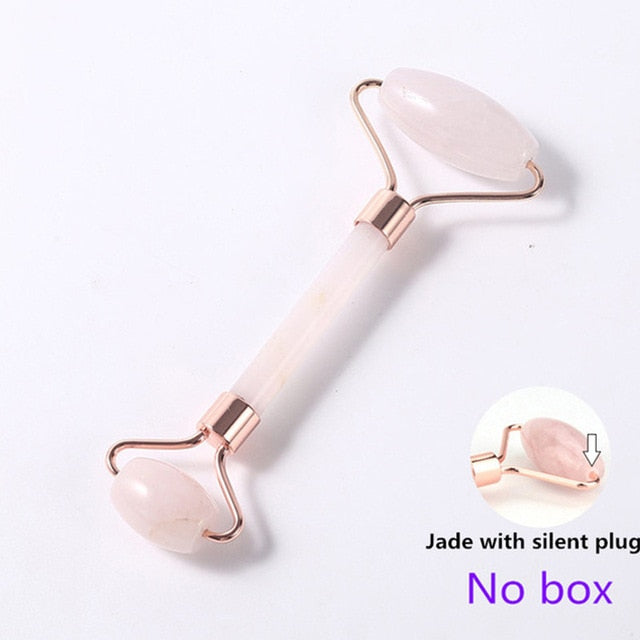 Rose Quartz Roller Facial Massager Powder Crystal Roller Jade Roller Scraper Mask Brush Three-piece Beauty Face-lifting Tool
