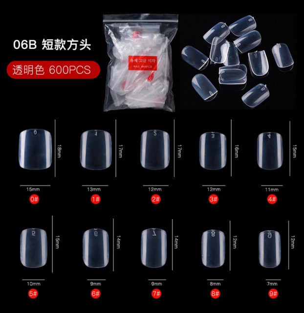 100/500PCS PRO White Clear V Straight Round End Full/Half Acrylic Ballet Coffin French False Nail Tips Fake Toenail Tip Manicure