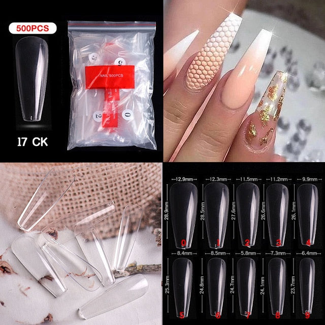 100/500PCS PRO White Clear V Straight Round End Full/Half Acrylic Ballet Coffin French False Nail Tips Fake Toenail Tip Manicure