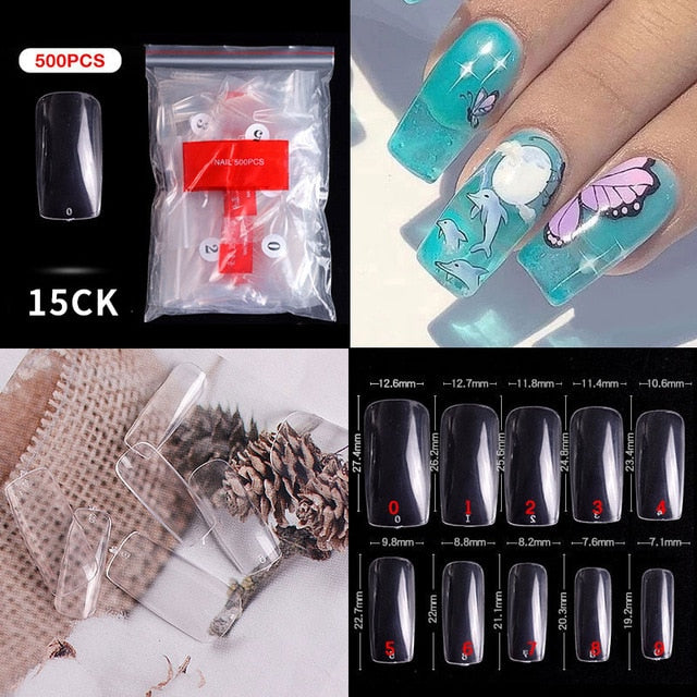 100/500PCS PRO White Clear V Straight Round End Full/Half Acrylic Ballet Coffin French False Nail Tips Fake Toenail Tip Manicure