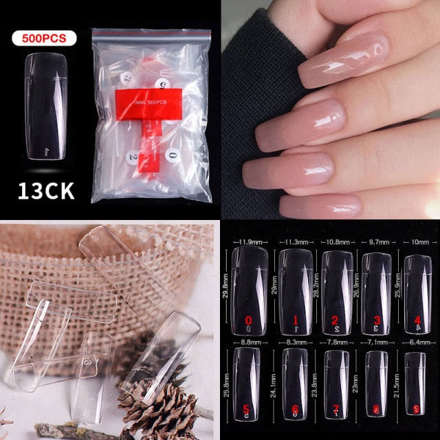 100/500PCS PRO White Clear V Straight Round End Full/Half Acrylic Ballet Coffin French False Nail Tips Fake Toenail Tip Manicure