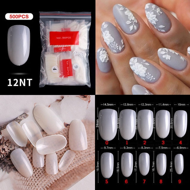 100/500PCS PRO White Clear V Straight Round End Full/Half Acrylic Ballet Coffin French False Nail Tips Fake Toenail Tip Manicure
