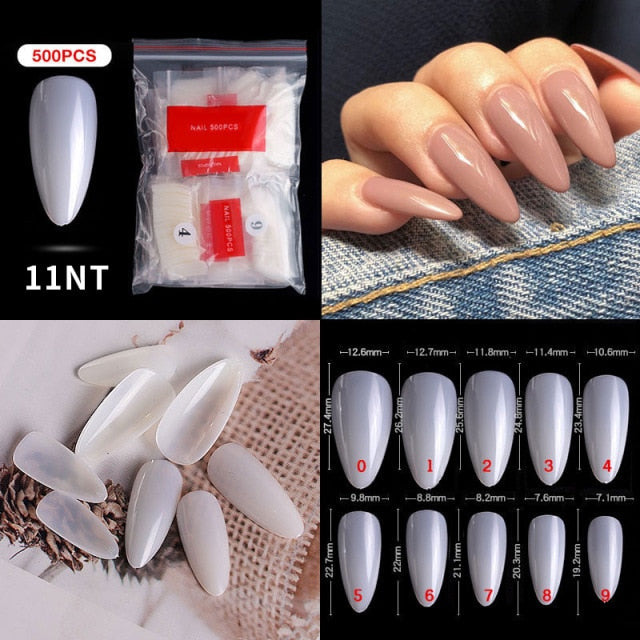 100/500PCS PRO White Clear V Straight Round End Full/Half Acrylic Ballet Coffin French False Nail Tips Fake Toenail Tip Manicure