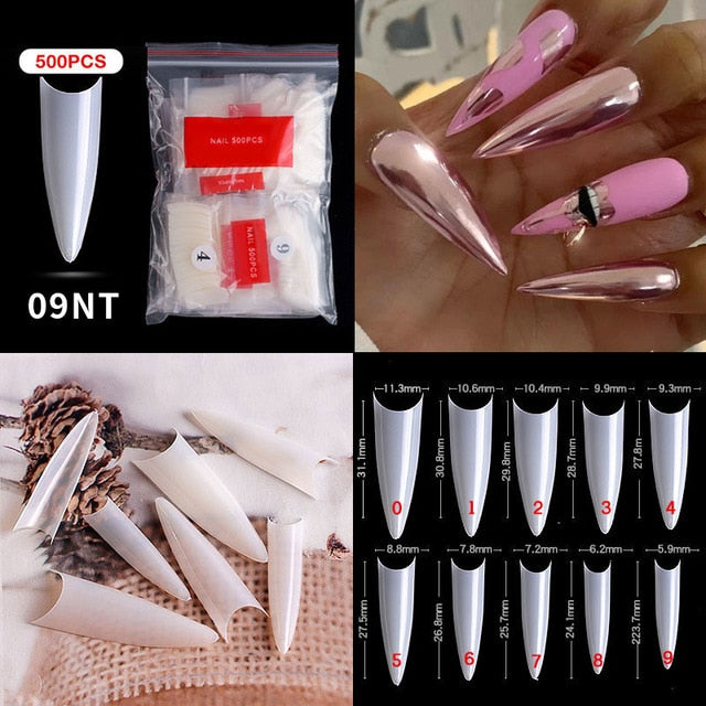100/500PCS PRO White Clear V Straight Round End Full/Half Acrylic Ballet Coffin French False Nail Tips Fake Toenail Tip Manicure