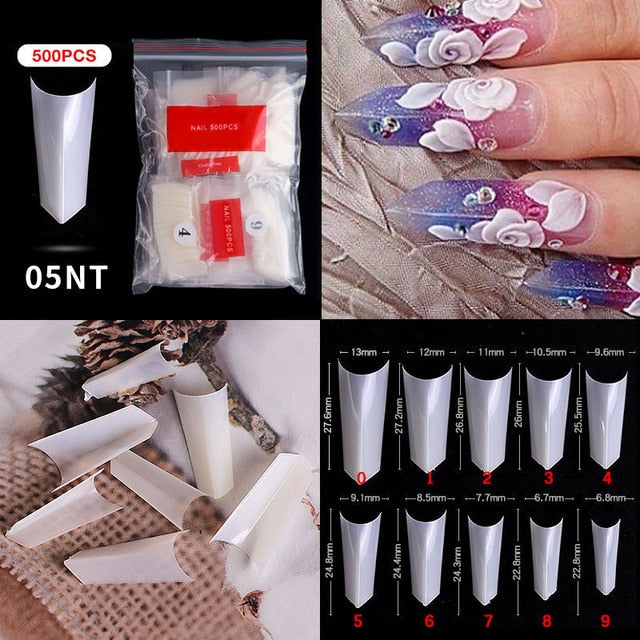 100/500PCS PRO White Clear V Straight Round End Full/Half Acrylic Ballet Coffin French False Nail Tips Fake Toenail Tip Manicure