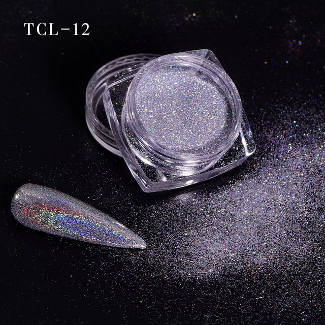 12 color Laser Nail Glitter Holographic Powder Sequins Charms Flake Paillette Sparkly Pigment Dust Nail Art Decoration