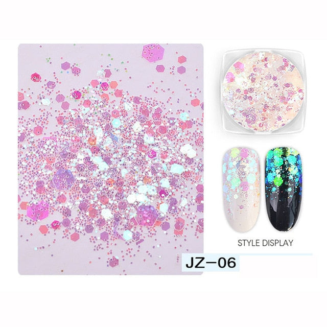 12 color Laser Nail Glitter Holographic Powder Sequins Charms Flake Paillette Sparkly Pigment Dust Nail Art Decoration
