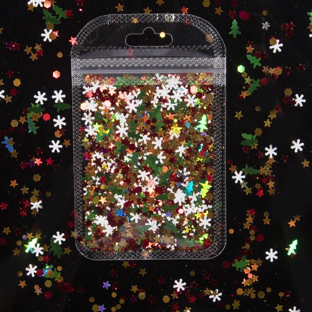 1 Bag Christmas Nail Art Glitter Decorations for Nails Mix Xmas Tree Star Snowflakes Sequins Flakes Craft Nail Supplies Stickers