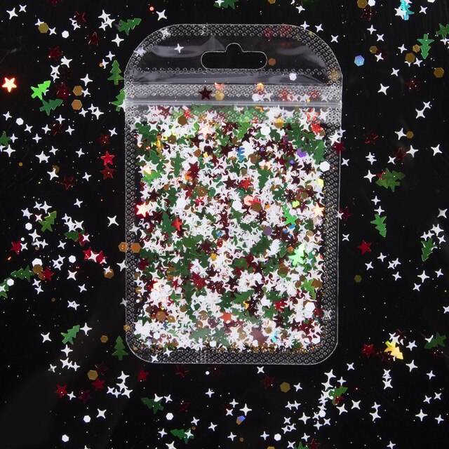1 Bag Christmas Nail Art Glitter Decorations for Nails Mix Xmas Tree Star Snowflakes Sequins Flakes Craft Nail Supplies Stickers