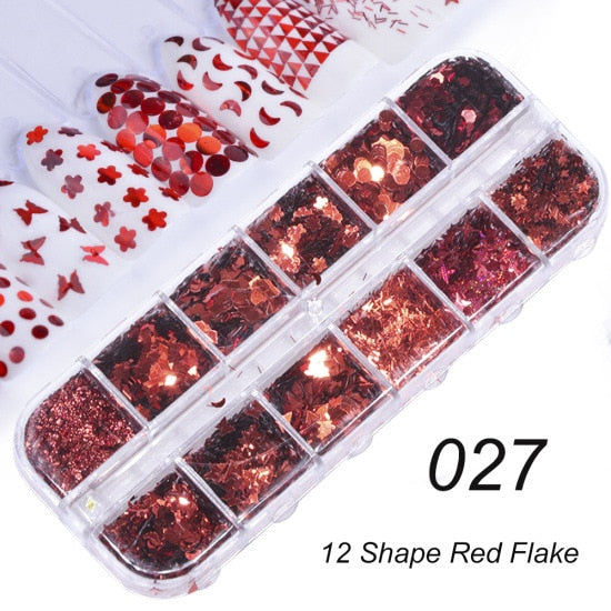 33 Styles Nail Art Sequins 12 Grid Boxed Nail Gold and Silver Glitter Heart-shaped Butterfly Patch Set Nails Nail Supplies