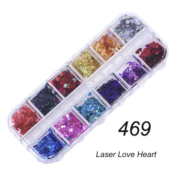 33 Styles Nail Art Sequins 12 Grid Boxed Nail Gold and Silver Glitter Heart-shaped Butterfly Patch Set Nails Nail Supplies
