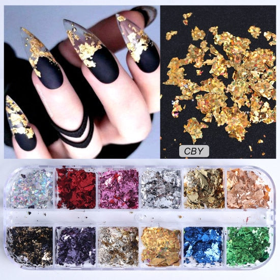 33 Styles Nail Art Sequins 12 Grid Boxed Nail Gold and Silver Glitter Heart-shaped Butterfly Patch Set Nails Nail Supplies