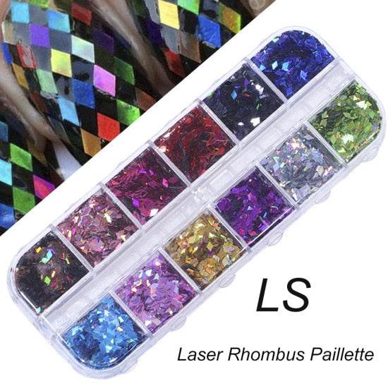 33 Styles Nail Art Sequins 12 Grid Boxed Nail Gold and Silver Glitter Heart-shaped Butterfly Patch Set Nails Nail Supplies