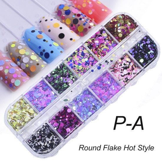 33 Styles Nail Art Sequins 12 Grid Boxed Nail Gold and Silver Glitter Heart-shaped Butterfly Patch Set Nails Nail Supplies