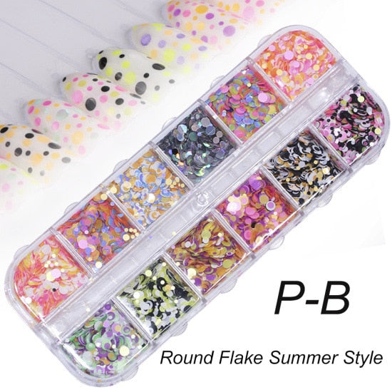 33 Styles Nail Art Sequins 12 Grid Boxed Nail Gold and Silver Glitter Heart-shaped Butterfly Patch Set Nails Nail Supplies