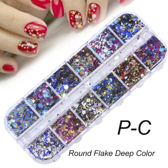 33 Styles Nail Art Sequins 12 Grid Boxed Nail Gold and Silver Glitter Heart-shaped Butterfly Patch Set Nails Nail Supplies
