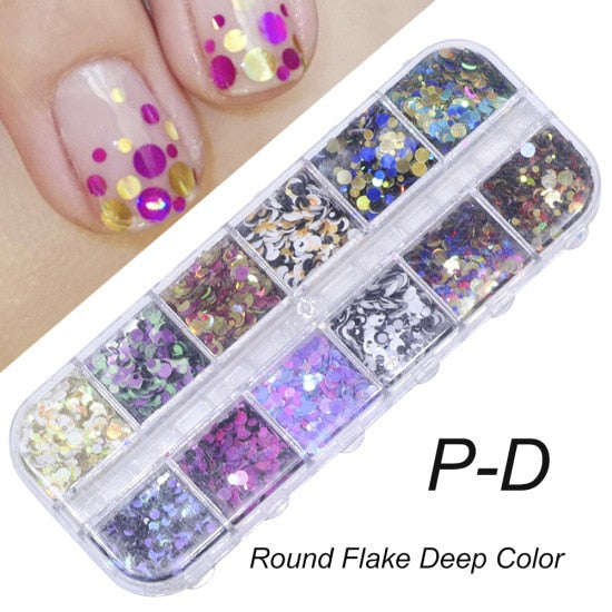 33 Styles Nail Art Sequins 12 Grid Boxed Nail Gold and Silver Glitter Heart-shaped Butterfly Patch Set Nails Nail Supplies