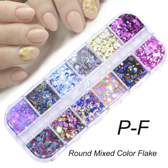 33 Styles Nail Art Sequins 12 Grid Boxed Nail Gold and Silver Glitter Heart-shaped Butterfly Patch Set Nails Nail Supplies