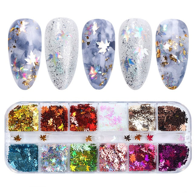 33 Styles Nail Art Sequins 12 Grid Boxed Nail Gold and Silver Glitter Heart-shaped Butterfly Patch Set Nails Nail Supplies