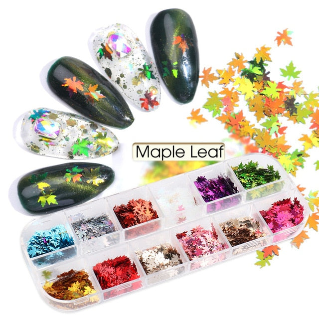 33 Styles Nail Art Sequins 12 Grid Boxed Nail Gold and Silver Glitter Heart-shaped Butterfly Patch Set Nails Nail Supplies