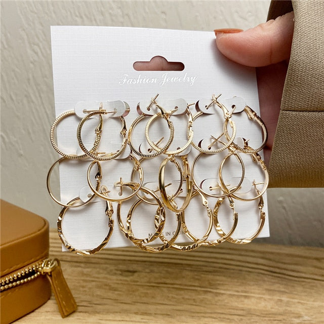 Fashion Gold Hoop Earrings Set Women Pearl Hoop Earrings Oversize Metal Circle Punk Earring 2020 Female Fashion Jewelry
