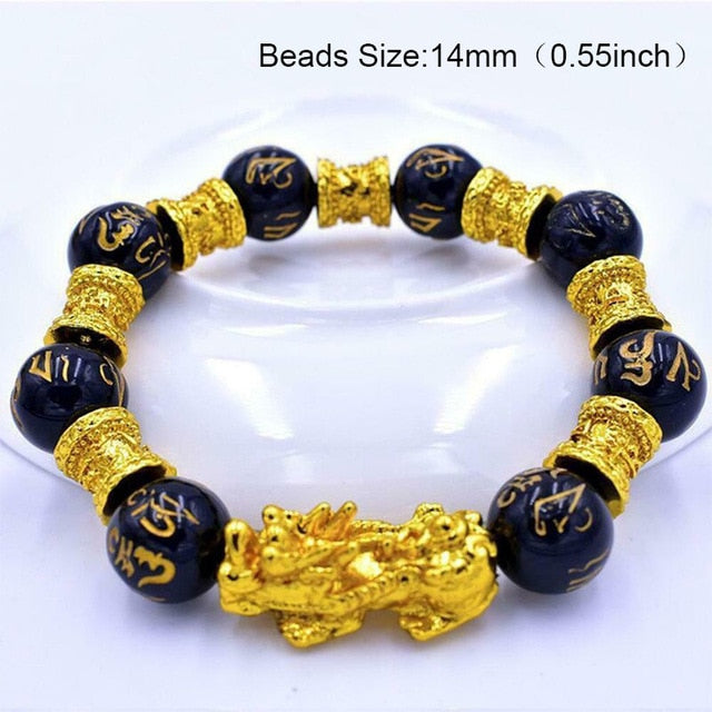 24 Styles Chinese Feng Shui Pi Xiu Obsidian Wristband Gold Wealth and Good Luck Bracelets Stone Beads Bracelet Men Women Unisex
