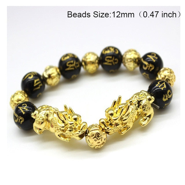 24 Styles Chinese Feng Shui Pi Xiu Obsidian Wristband Gold Wealth and Good Luck Bracelets Stone Beads Bracelet Men Women Unisex