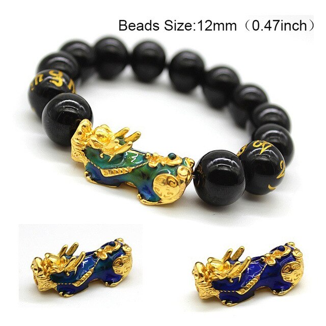 24 Styles Chinese Feng Shui Pi Xiu Obsidian Wristband Gold Wealth and Good Luck Bracelets Stone Beads Bracelet Men Women Unisex