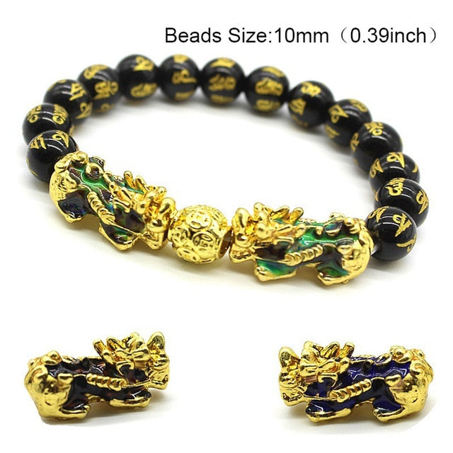 24 Styles Chinese Feng Shui Pi Xiu Obsidian Wristband Gold Wealth and Good Luck Bracelets Stone Beads Bracelet Men Women Unisex