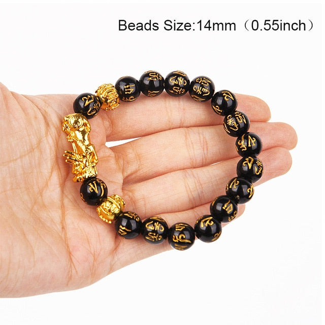 24 Styles Chinese Feng Shui Pi Xiu Obsidian Wristband Gold Wealth and Good Luck Bracelets Stone Beads Bracelet Men Women Unisex