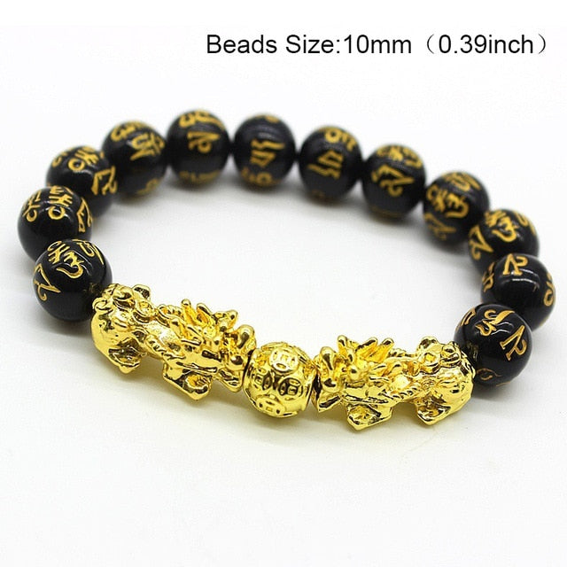 24 Styles Chinese Feng Shui Pi Xiu Obsidian Wristband Gold Wealth and Good Luck Bracelets Stone Beads Bracelet Men Women Unisex