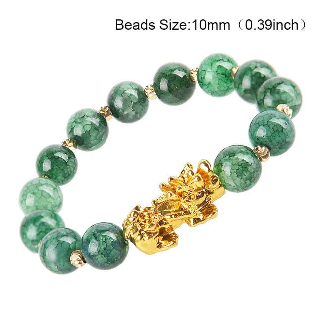 24 Styles Chinese Feng Shui Pi Xiu Obsidian Wristband Gold Wealth and Good Luck Bracelets Stone Beads Bracelet Men Women Unisex