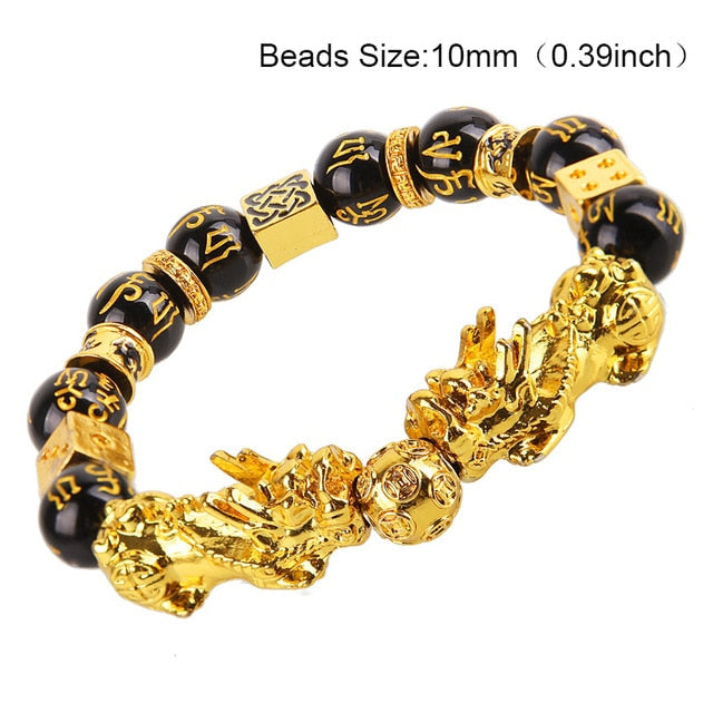 24 Styles Chinese Feng Shui Pi Xiu Obsidian Wristband Gold Wealth and Good Luck Bracelets Stone Beads Bracelet Men Women Unisex