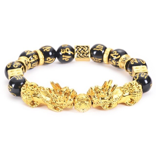 Pi Xiu Bracelet Feng Shui Black Obsidian Wealth Bracelet Adjustable Elastic