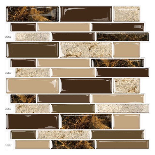 (Ship from USA) 10 Sheets 12"x12" 3D Vinyl Wallpaper Self Adhesive Stick Subway Tile for Bathroom and Kitchen Wall Sticker