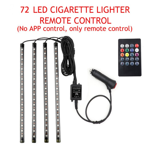 LED Car Foot Light Ambient Lamp With USB Wireless Remote Music Control Multiple Modes Automotive Interior Decorative Lights